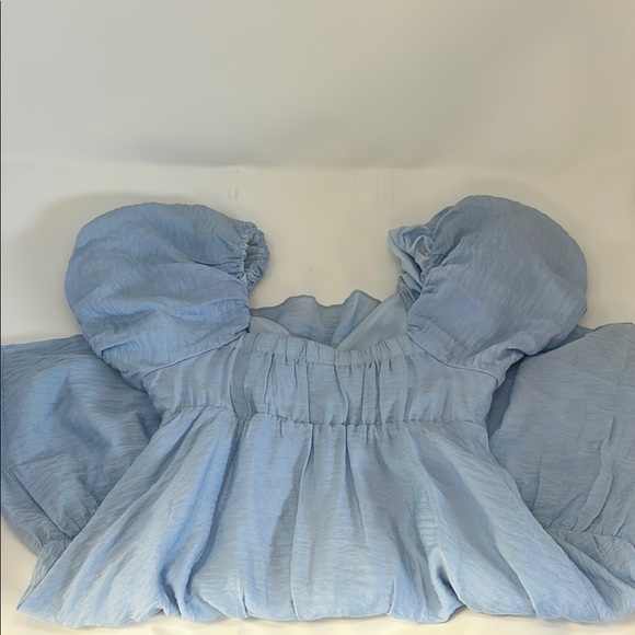 Women’s Nordstrom Blue Puff Sleeve Mini Dress with Ruffled Smocked Details - Picture 2 of 2